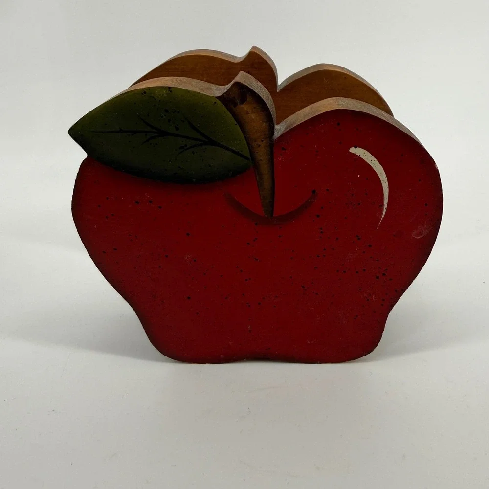 Vintage Red Wooden Handpainted Apple‎ Farmhouse Napkin Holder Cottagecore